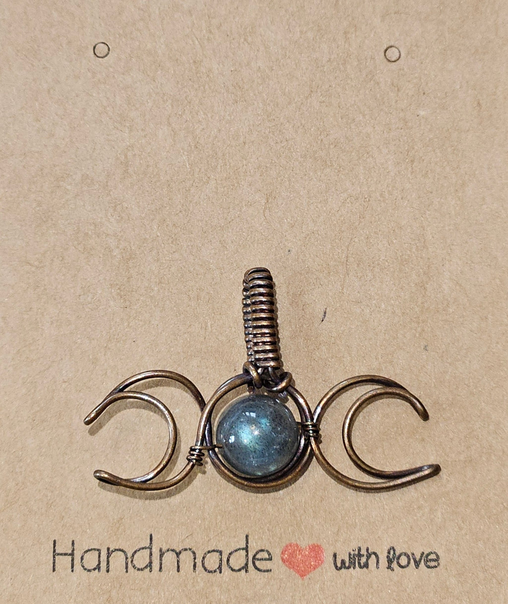 Three Moon Charm Pendant W/ Labradorite Stone Bead