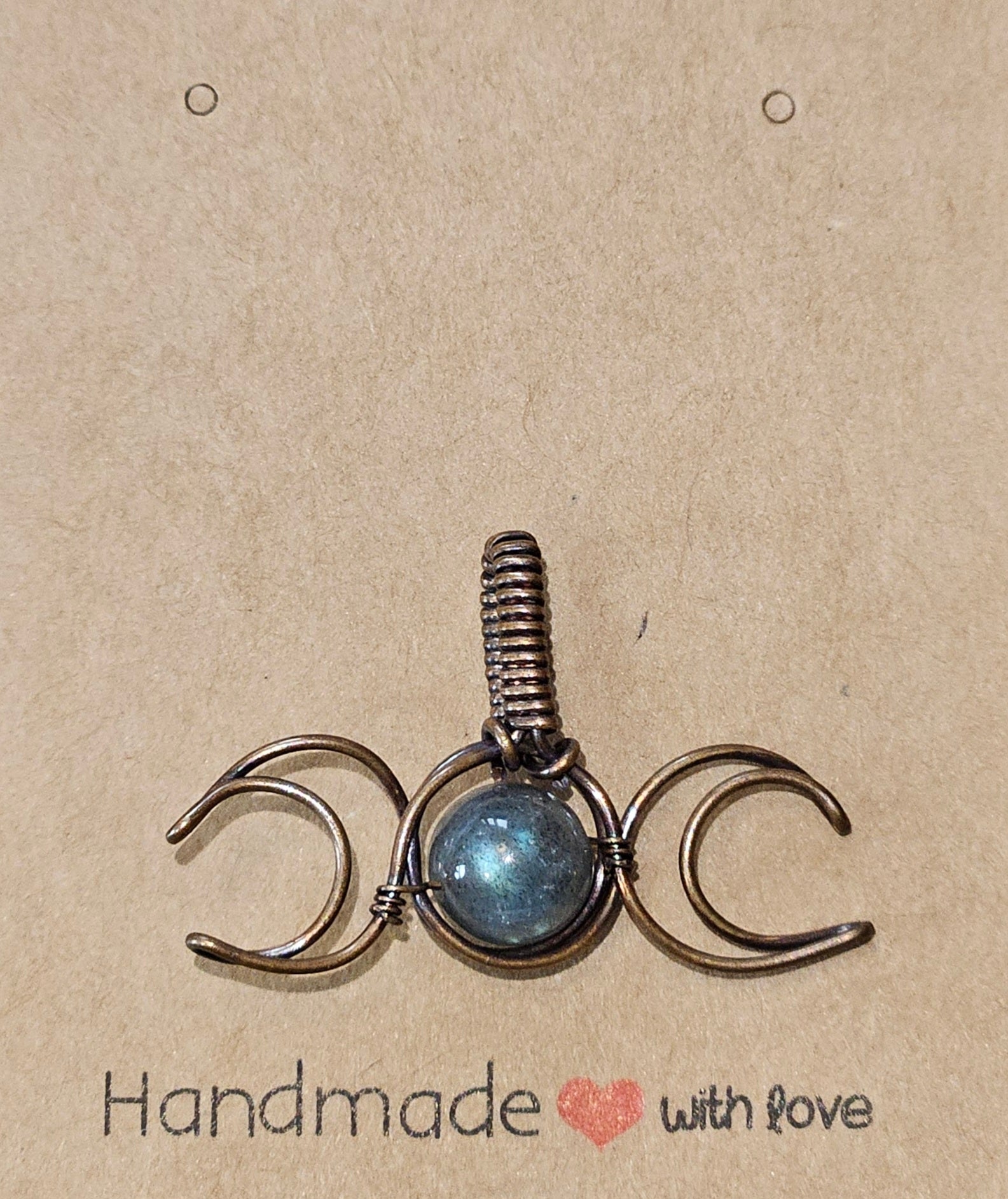 Three Moon Charm Pendant W/ Labradorite Stone Bead
