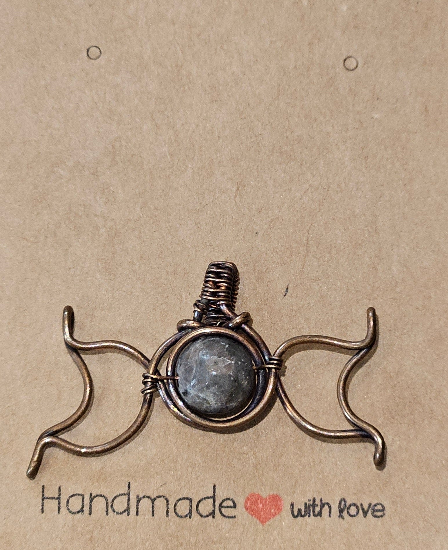 Three Moon Charm Pendant W/ Yooperlite Stone Bead