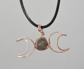 Three Moon Charm Pendant W/ Labradorite Stone Bead